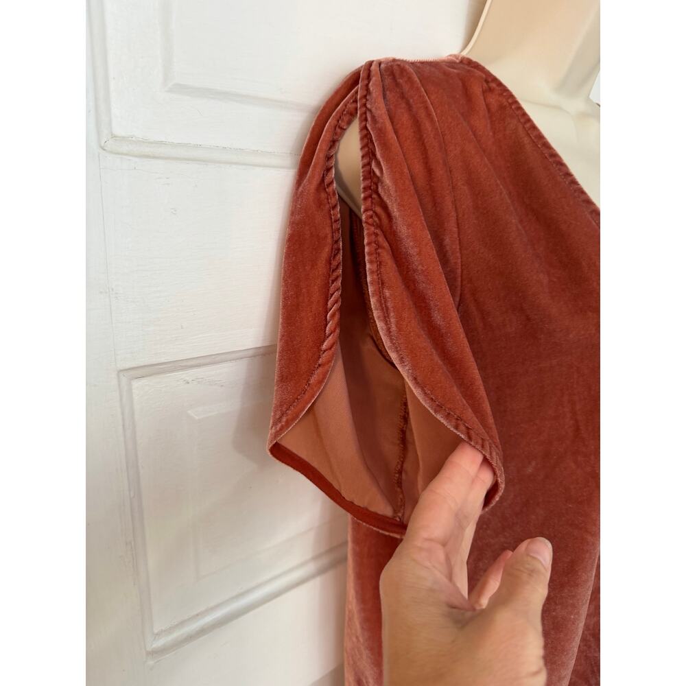 Madewell Velvet Tuliip-Sleeve Ruffle Orange Coral Size Small - Picture 3 of 11